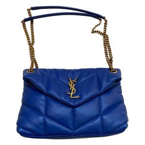 Authentic Saint Laurent LOULOU Medium Puffer Monogram Satchel Blue